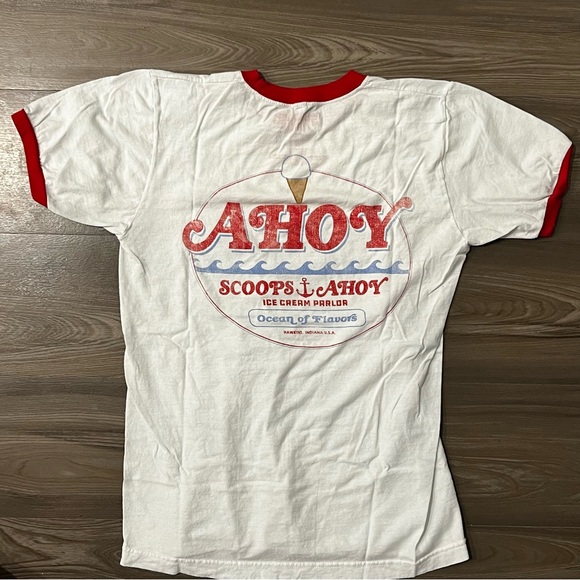 Netflix Stranger Things Ringer Shirt Men's Small Scoops Ahoy in White with Red - Picture 2 of 7